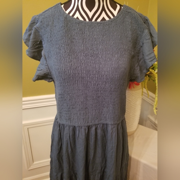 ZESICA Zomerjurk, dames casual flutter korte mouw ronde hals gesmokte
